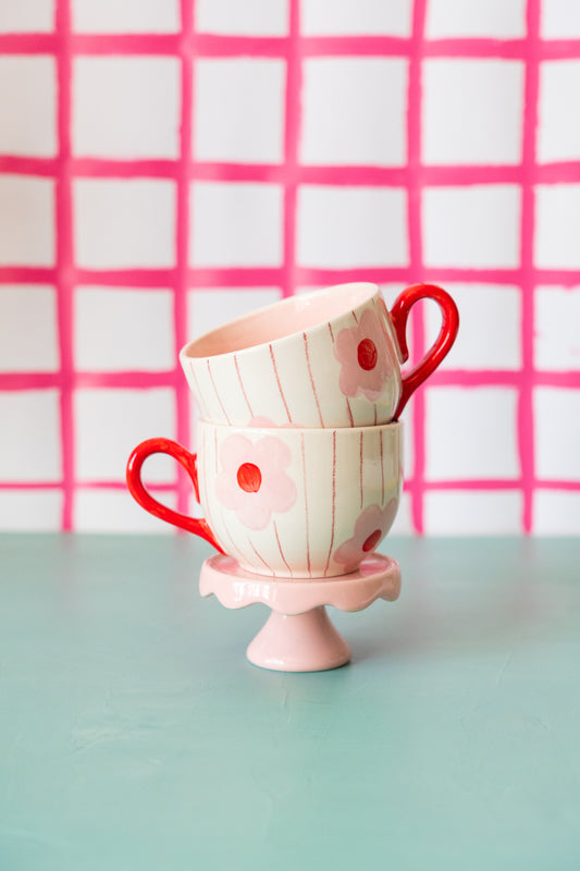 Taza Flores y Grafito Rosa