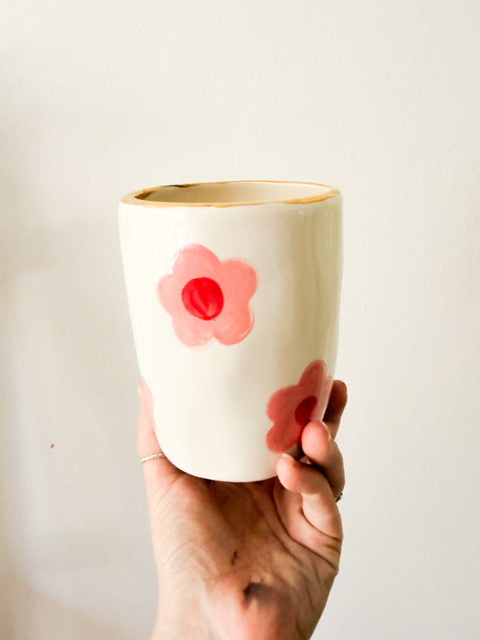 Lapicero flores borde oro